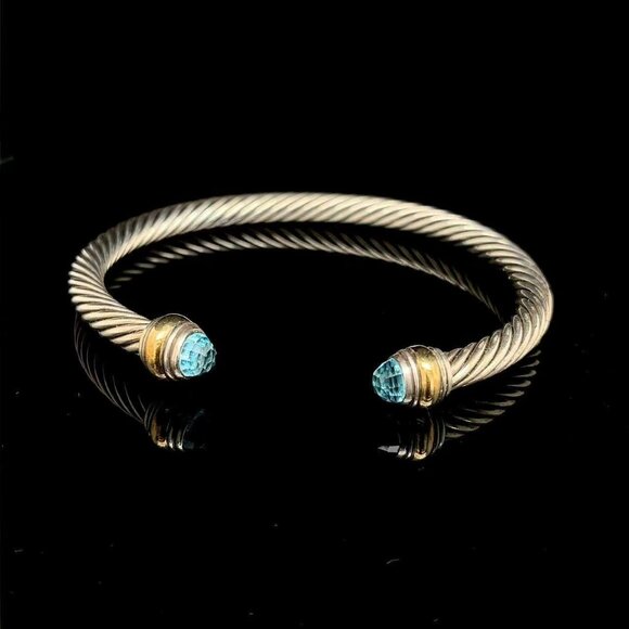 David Yurman cable classic bracelet with blue topaz and 14k gold size (M) - Picture 3 of 6
